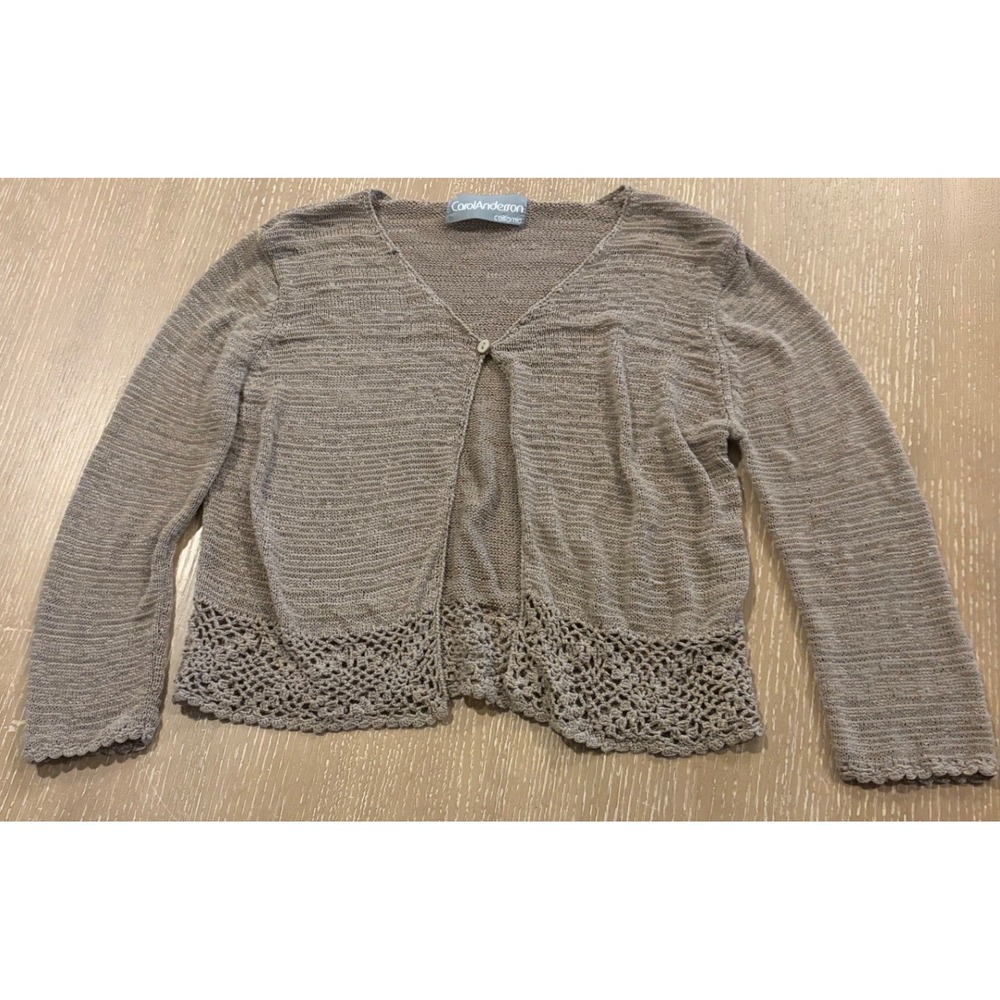 Carol Anderson Collection Women's XS Brown Crochet Open Knit Cardigan Sweater